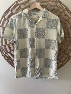 Denim & Flower Cream and Green Patterned Short Sleeve Button-Up Shirt